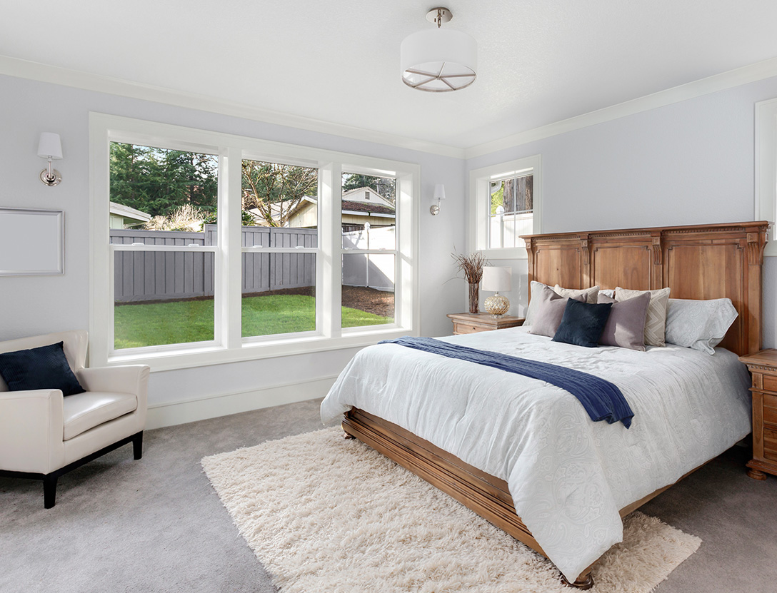 Double hung windows in bedroom